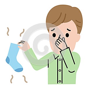 Cute character male and stinky socks illustration isolated on white background