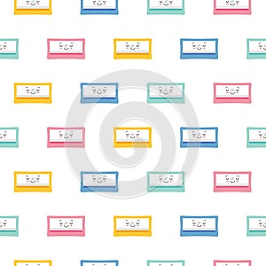 Cute Character Pencil Sharpener Icon Isolated Seamless Pattern On White Background. Cartoon style