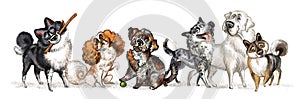 Cute character six funny cartoon different dogs isolated illustration