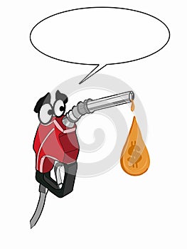 Cute characters and speech bubble gas pump fuel pump cartoon illustration drawing and dripping oil and turkish liras money symbol