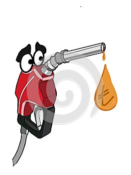 Cute characters and speech bubble gas pump fuel pump cartoon illustration drawing and dripping oil and turkish liras money symbol