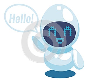 Cute chat bot say hello. Cartoon friendly character