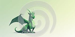 Cute, cheerful cartoon green dragon with wings symbol new year 2024 on background with copy space. Mascot of the year