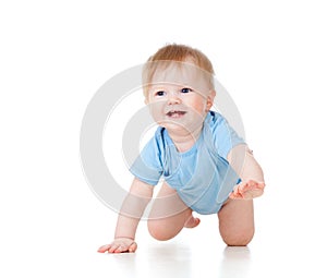 Cute cheerful crawling baby boy