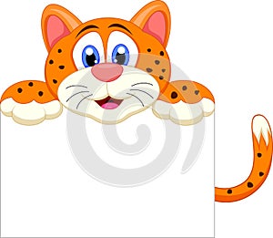 Cute cheetah cartoon with blank sign