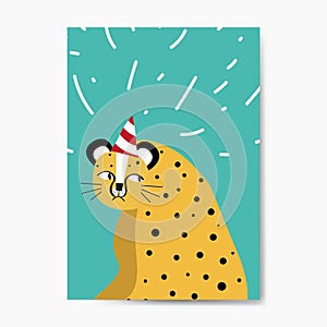 Cute cheetah wearing a party hat vector