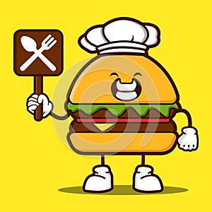 Cute chef burger cartoon mascot character