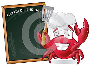 Cute Chef Crab with Spatula and Menu Board.