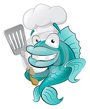 Cute Chef Fish with Spatula.