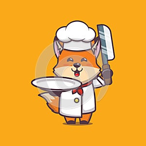 Cute chef fox. Cute animal cartoon illustration