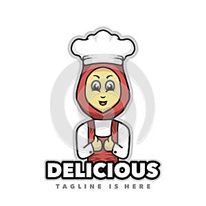 Cute chef hijab mascot design illustration