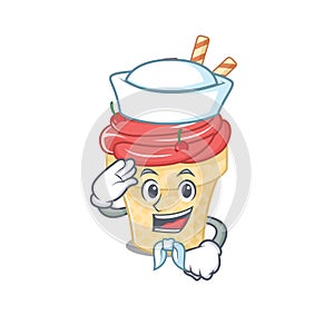 Cute cherry ice cream Sailor cartoon character wearing white hat
