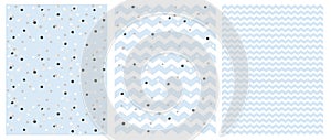 Cute Chevron and Polka Dots Vector Patterns. Lovely Pastel Color Layouts for Baby Boy. photo