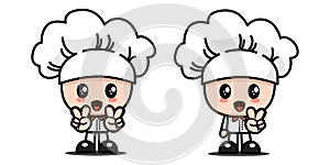 adorable bakery chef giving two finger-Cute Adorable Doodle Illustration