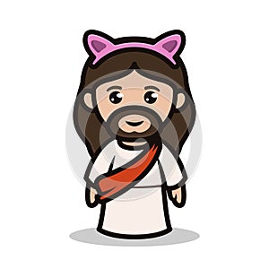 Cute chibi Jesus mascot design kawaii illustration