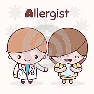 Cute chibi kawaii characters. Alphabet professions. The Letter A - Allergist.