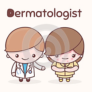 Cute chibi kawaii characters. Alphabet professions. The Letter D - Dermatologist.