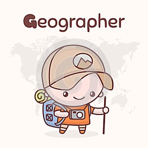 Cute chibi kawaii characters. Alphabet professions. Letter G - Geographer