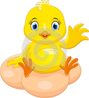 Cute chick cartoon waving. Funny and adorable