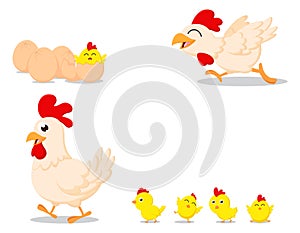 Cute chicken familly cartoon collection set