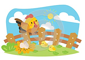 Cute chicken farm illustration vector