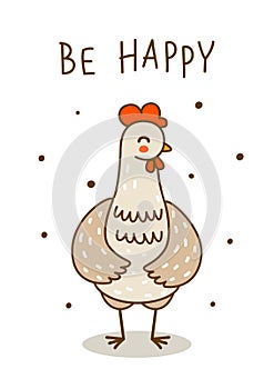 Cute chicken isolated on white - cartoon hen character for happy farm design