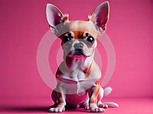 cute chihuahua dog sit on studio pastel pink background. ai generative