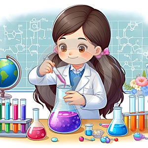 Cute child chemical experiment science laboratory illustration