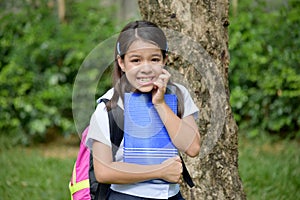 Cute Child Girl Student Under Stress Wearing School Uniform