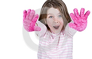 Cute Child with Pink Gloves