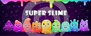 Cute childish banner with tiny slime monsters