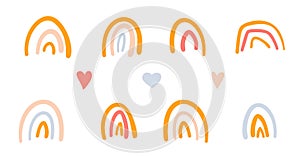 Cute childish rainbow with hearts vector isolated