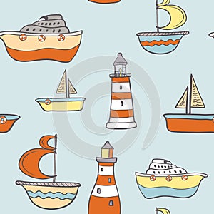 Cute childish seamless background with ships