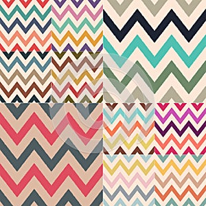 Different classic retro color combinations of zig zag textured stock vector pattern