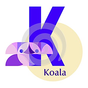 Cute children ABC. Letter K - Koala