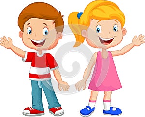 Cute children cartoon waving hand