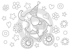 Cute Children Coloring Page with Elephant