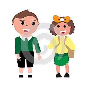Cute children happy. flat design style minimal vector illustration. Kids with backpacks.