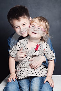 Cute Children Hugging. Brother and Sister