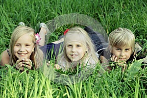 Cute children outdoors, kids in summer