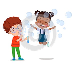 cute Children playing with bubbles