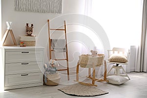 Cute children`s room interior with wooden decorative ladder