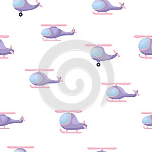 Cute children's seamless pattern with violet hellicopters. Creative kids texture for fabric, wrapping, textile