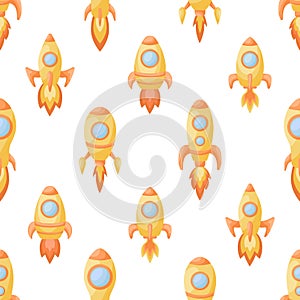 Cute children's seamless pattern with yellow rockets. Creative kids texture for fabric, wrapping, textile, wallpaper