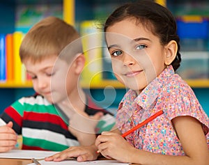 Cute children study at daycare photo