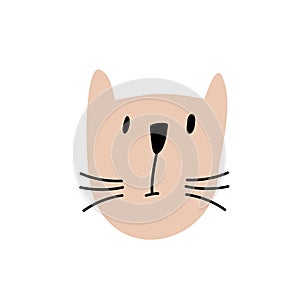 Cute Children Vector hand drawn Cat face. Scandinavian Design illustration isolated on white background. Design element