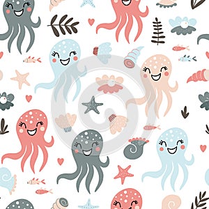 Cute childrens background with octopuses