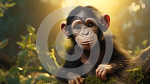 Cute Chimp Desktop Wallpaper In 3d Vray Tracing Style