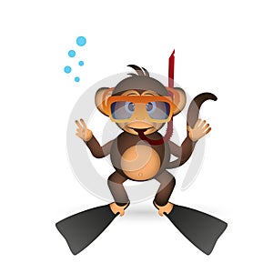 Cute chimpanzee diver in summer sport little monkey
