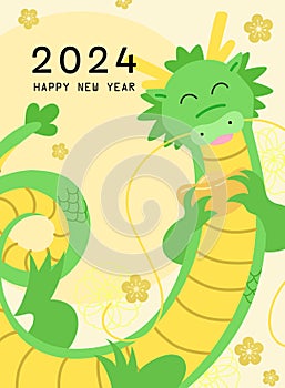 Cute chinese dragon holding a golden sycee ingot new year card